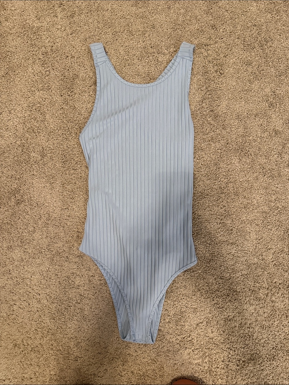 Ribbed Scoop Neck Bodysuit in Light Blue